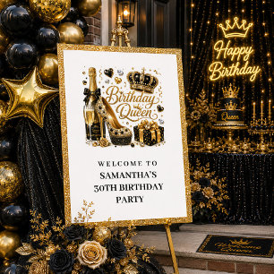 Glam Black Gold Glitter Birthday Queen Welcome Pos Poster