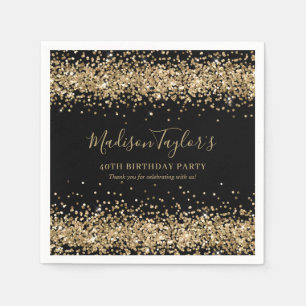 Glam Black Gold Glitter Sparkle Confetti Birthday Napkin