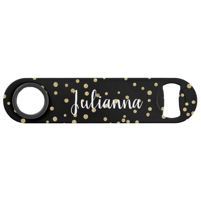 Glam Black Gold Holiday Dot Pattern Personalised (Front (Horizontal))