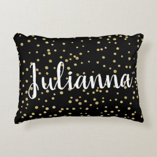 Glam Black Gold Holiday Dot Pattern Personalised Decorative Cushion