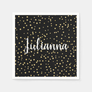 Glam Black Gold Holiday Dot Pattern Personalised Napkin