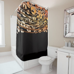 Glam Black Gold Orange Bronze Cheetah Leopard Shower Curtain
