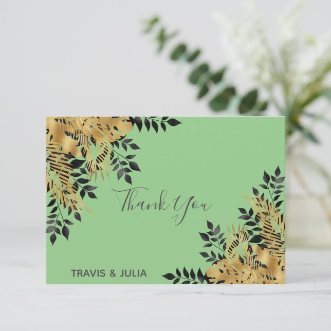 Glam Black & Gold Tropical Leaves Thank You (Standing Front)