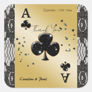 Glam Black Lace Ace of Clubs Square Favour Sticker