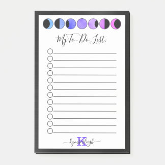 Glam Black Moon Phases Monogram Name To-Do List Post-it Notes