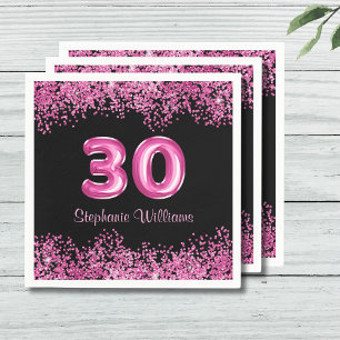 Glam Black Pink Foil Balloon 30th Birthday Party Napkin
