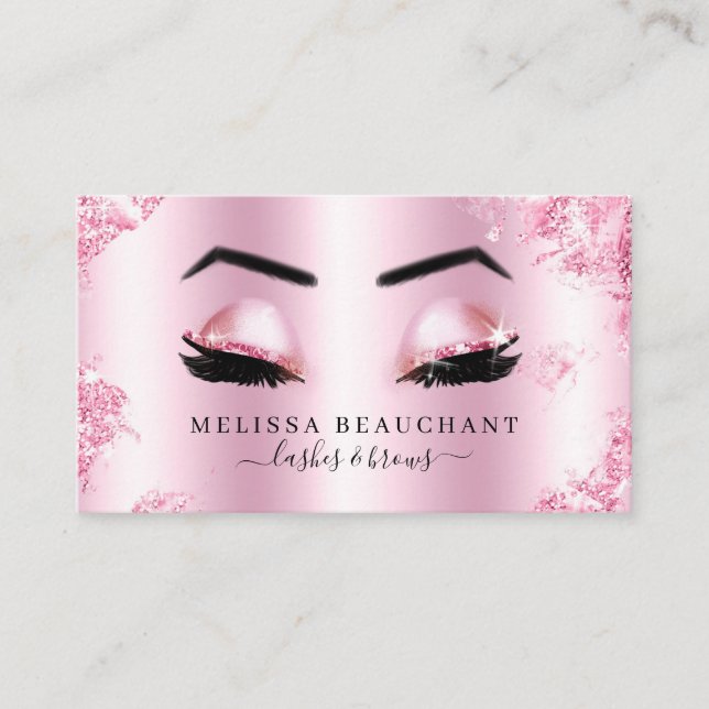Glam Black Pink Glitter Lashes Brows Makeup Artist Business Card (Front)