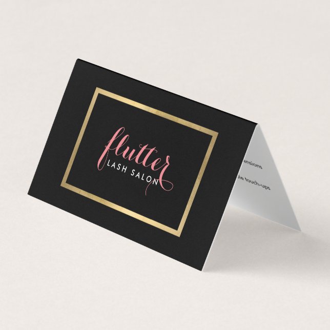 Glam Black Pink Gold Lash Salon Aftercare Business Card (Front)