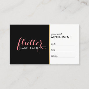Glam Black Pink Gold Lash Salon Appointment Card