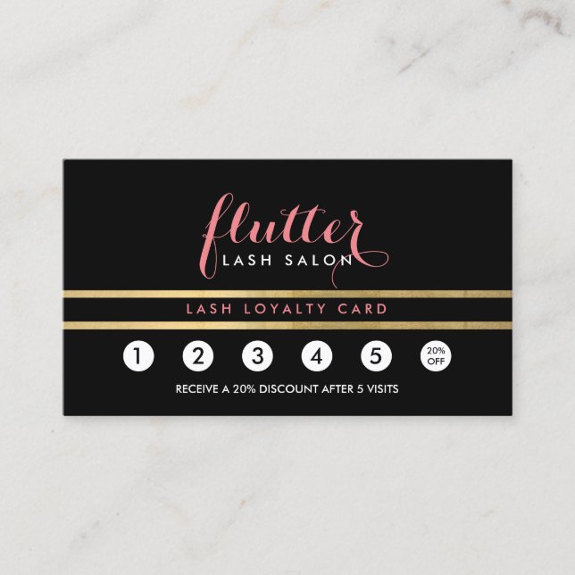 Glam Black Pink Gold Lash Salon Loyalty Card (Front)