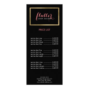 Glam Black Pink Gold Lash Salon Rack Card