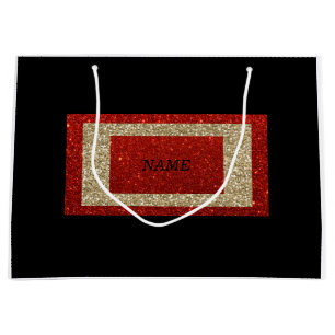 Glam Black Red and Gold Glitter Name Large Gift Bag