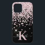 Glam Black Rose Gold Diamond Confetti Monogrammed iPhone 12 Pro Case<br><div class="desc">Glam, Elegant, Girly Shiny black and rose gold glitter diamond confetti custom personalised iphone case. Features a faux blush pink rose gold and white diamond confetti, monogram and name in a beautiful girly handwritten swash tail font script. Personalise with your name and monogram initial. Please note: this design is a...</div>