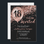 Glam Black Rose Gold Glitter Balloon 18th Birthday Invitation<br><div class="desc">Modern Elegant Glam Black Pink Rose Gold Glitter Sparkle Balloon 18th Birthday Invitation</div>