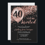 Glam Black Rose Gold Glitter Balloon 40th Birthday Invitation<br><div class="desc">Modern Elegant Glam Black Pink Rose Gold Glitter Sparkle Balloon 40th Birthday Invitation</div>