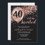 Glam Black Rose Gold Glitter Balloon 40th Birthday Invitation<br><div class="desc">Modern Elegant Glam Black Pink Rose Gold Glitter Sparkle Balloon 40th Birthday Invitation</div>