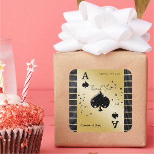 Glam Black Silk Gold Striped Ace of Spades Favour Square Sticker