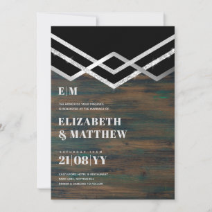 Glam Black Silver Glitter Deco Wedding Invite