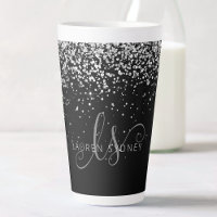 Glam Black Silver Glitter Glam Monogram Name