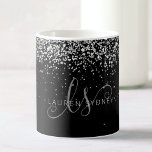 Glam Black Silver Glitter Monogram Name Coffee Mug<br><div class="desc">Glam Black Silver Glitter Elegant Monogram Coffee Mug. Easily personalise this trendy chic planner design featuring elegant silver sparkling glitter on a black background. The design features your handwritten script monogram with pretty swirls and name.</div>