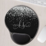 Glam Black Silver Glitter Monogram Name Gel Mouse Mat<br><div class="desc">Glam Black Silver Glitter Elegant Monogram Gel Mouse Pad. Easily personalize this trendy chic gel mouse pad design featuring elegant silver sparkling glitter on a black background. The design features your handwritten script monogram with pretty swirls and your name.</div>