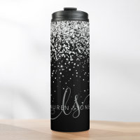 Glam Black Silver Glitter Monogram Name