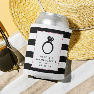 Glam Black Stripe Bachelorette Party Can Cooler