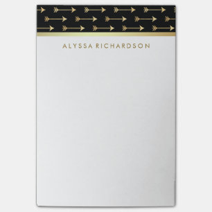 Glam Black with Faux Gold Foil Trendy Arrows Post-it Notes