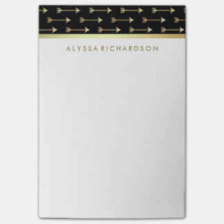 Glam Black with Faux Gold Foil Trendy Arrows Post-it Notes