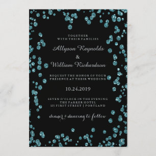 Glam Black with Turquoise Confetti Wedding Invitation