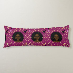 Glam Black Woman Afro Hair pic lipstick pink moon Body Cushion