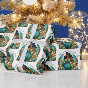 Glam Black Woman Elegant Teal & Gold Christmas  Wrapping Paper