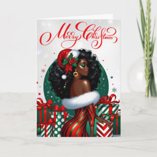 Glam Black Woman Festive Stylish Christmas Card