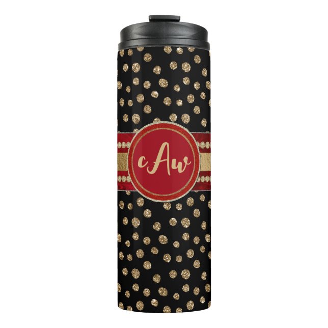 Glam Bling Glitter Polka Dots and Monogram Thermal Tumbler (Front)
