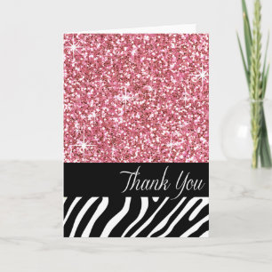 Glam Bling Glitter Zebra Thank You   pink Card
