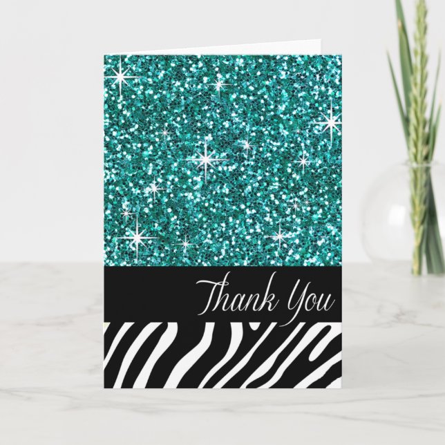 Glam Bling Glitter Zebra Thank You | teal (Front)