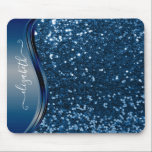 Glam Bling Personalised Glitter Calligraphy Blue  Mouse Mat<br><div class="desc">This design does not contain actual glitter or sequins. It may be personalised in the area provided by changing the photo and/or text. Or it can be customised by clicking Personalise this Template and then choosing the click to customise further option and delete or change the colour of the background,...</div>
