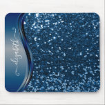 Glam Bling Personalised Glitter Calligraphy Blue  Mouse Mat<br><div class="desc">This design does not contain actual glitter or sequins. It may be personalised in the area provided by changing the photo and/or text. Or it can be customised by clicking Personalise this Template and then choosing the click to customise further option and delete or change the colour of the background,...</div>