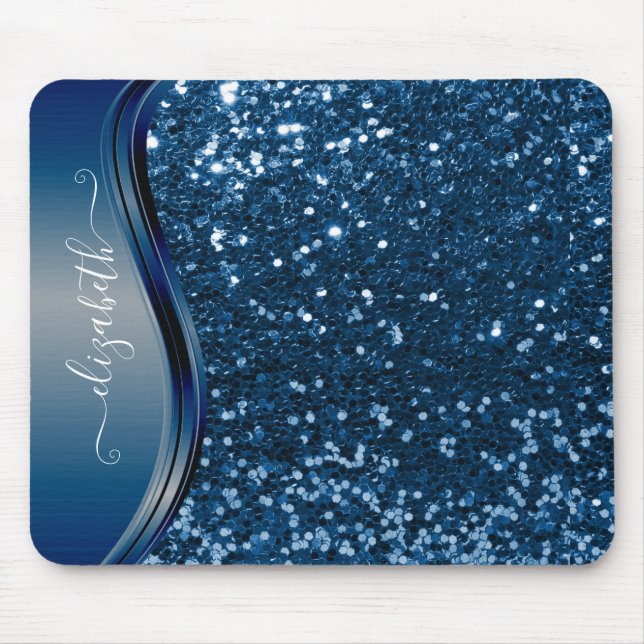 Glam Bling Personalised Glitter Calligraphy Blue  Mouse Mat (Front)