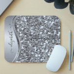 Glam Bling Personalised Glitter Calligraphy Silver Mouse Mat<br><div class="desc">This design does not contain actual glitter or sequins. It may be personalised in the area provided by changing the photo and/or text. Or it can be customised by clicking Personalise this Template and then choosing the click to customise further option and delete or change the colour of the background,...</div>