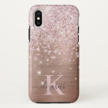 Glam Bling Rose Gold Diamond Confetti Monogrammed iPhone XS Case<br><div class="desc">Elegant,  Glam,  Girly Shiny faux rose gold diamond confetti iphone case. Features a faux rose gold brushed metal background,  dotted with pink rose gold and white diamonds confetti. Personalise with your name and monogram initial. Please note: this design is a printed photo effect with no real glitter and jewel.</div>