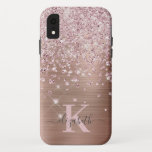 Glam Bling Rose Gold Diamond Confetti Monogrammed iPhone XR Case<br><div class="desc">Elegant,  Glam,  Girly Shiny faux rose gold diamond confetti iphone case. Features a faux rose gold brushed metal background,  dotted with pink rose gold and white diamonds confetti. Personalise with your name and monogram initial. Please note: this design is a printed photo effect with no real glitter and jewel.</div>