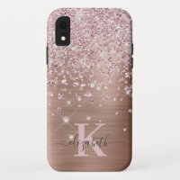 Glam Bling Rose Gold Diamond Confetti Monogrammed