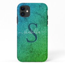 glam blue and green glitter monogram