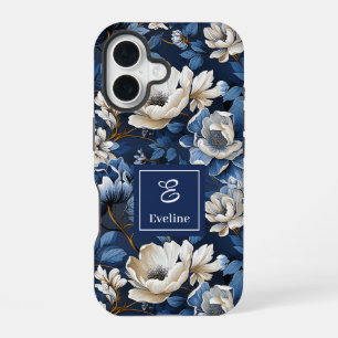 Glam Blue and Ivory Flowers Designer iPhone Case