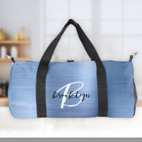 Glam Blue Brushed Metal Black White Monogram 