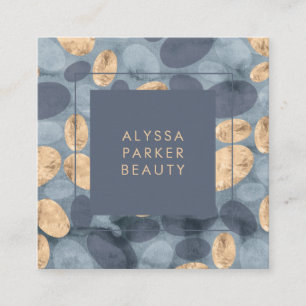 Glam Blue Dots with Gold Square Business Card