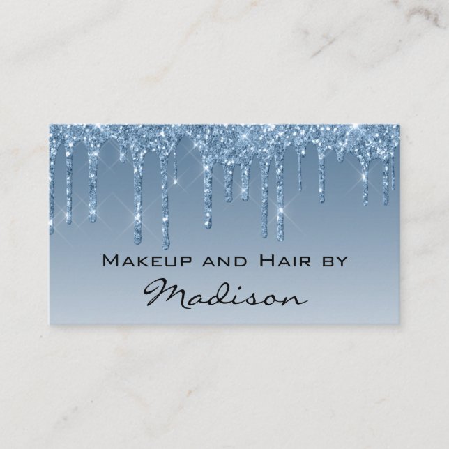 Glam Blue Dripping Glitter Drips Makeup Artist Business Card (Front)