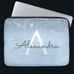 Glam Blue Glitter and Sparkle Chic Monogrammed Laptop Sleeve<br><div class="desc">Baby Blue Ombre Faux Glitter and Sparkle Modern and Elegant Monogram Case. This case can be customised to include your initial and first name.</div>