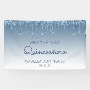 Glam Blue Glitter Drip Quinceañera Banner